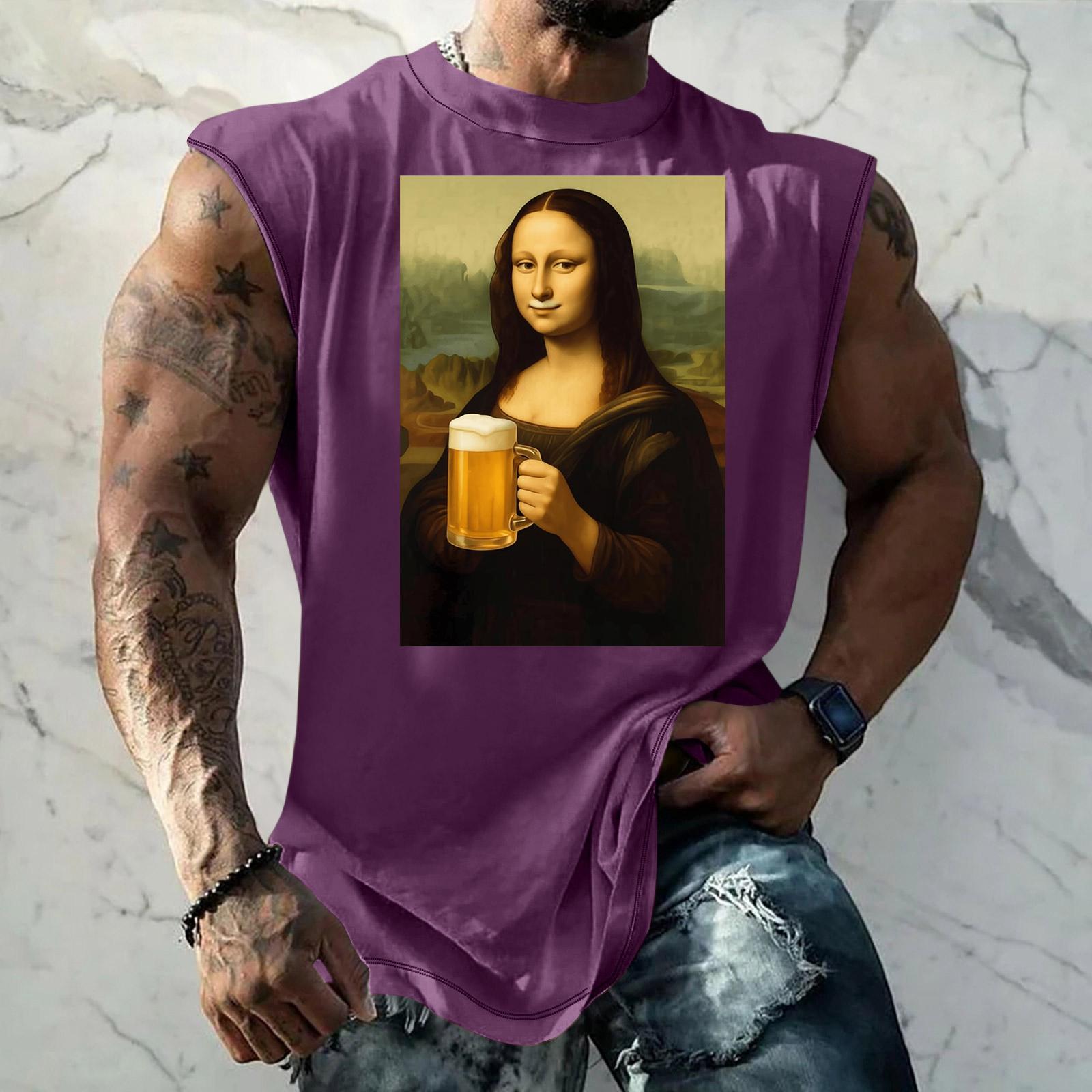 

Men Sleeveless Tank Top Loose Fit Casual Streetwear Vest with Unique Texture Print for Sports Vacation Daily Wear S фіолетовий
