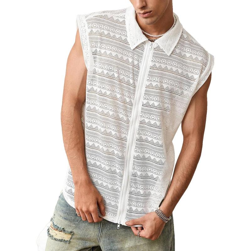 

Удобный Повседневный Топ на Молнии Без Рукавов Прозрачный Мужские Повседневные Рубашки XXL белый