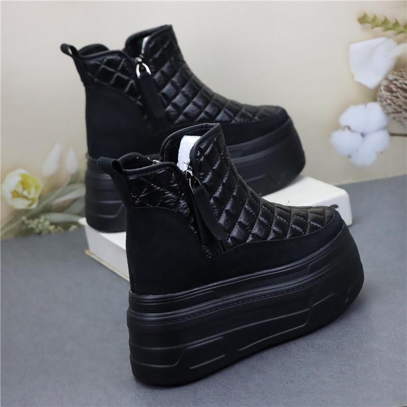 Fashion Small Tall with 12cm Height Increase Female Side Zipper with Muffin Thick Sole Casual Suede Ankle Boots Platform Sneakers