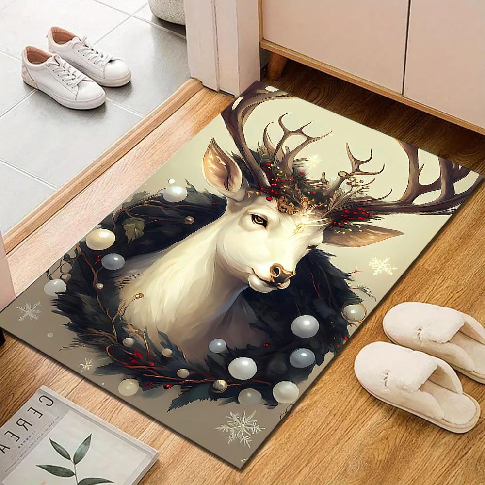 Majestic Deer with Festive Wreath Patterned carpet, suitable as a non slip play mat for the living room and bedroom sofa