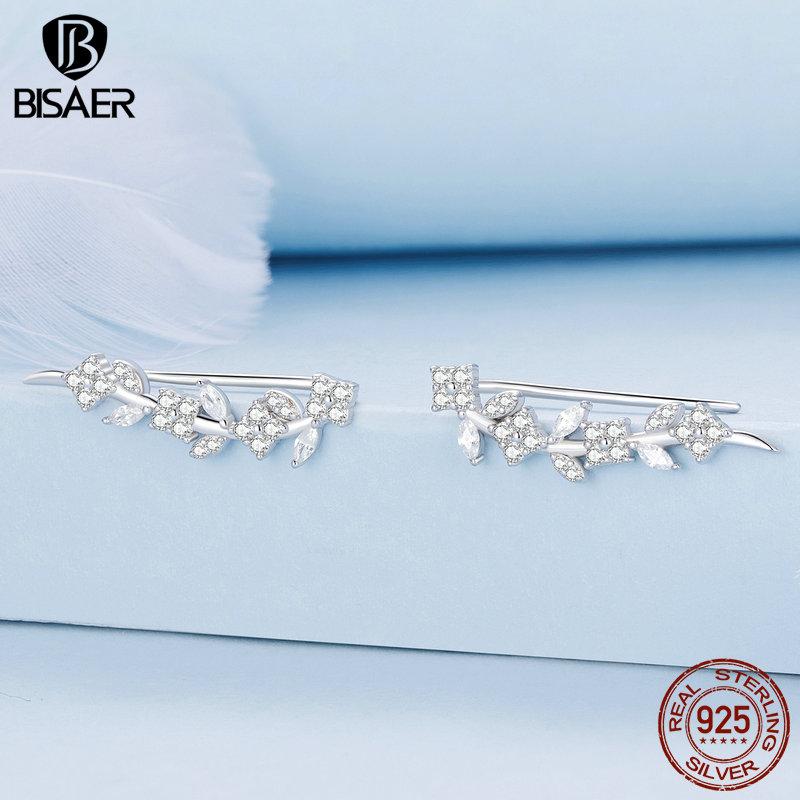 

BISAER Аутентичные серьги-гвоздики из стерлингового серебра 925 пробы с цветами и листьями виноградной лозы для женщин, оригинальный дизайн, модные изящные ювелирные изделия, подарок 925 silver