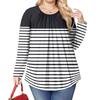 Women's Plus Size Fashion Printed Casual Pleated Round Neck Long Sleeve Top