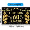 Trgowaul 60th Birthday/Anniversary/Wedding Decorations for Women Men, Cheers to 60 Years Banner, Black and Gold 60th Birthday Backdrop, 60 Bday