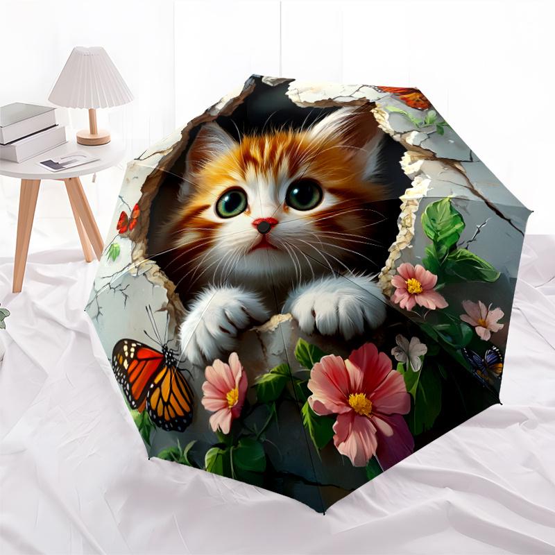 Colorful Butterfly And Rose Print Folding Umbrella Portable And Stylish For Various Occasions Suitable For Outdoor Travel And Commuting Ideal