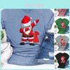Camiseta Estampada de Papai Noel Dabbing para Mulheres Manga Curta de Natal Macia e Confortável