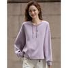 Women Lavender Drawstring Crew Neck Long Sleeve Sweatshirt