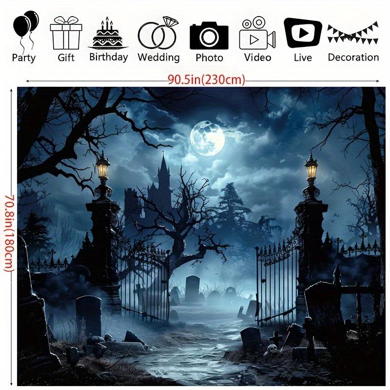 1 piece of 2D flat banner - Gothic cemetery and full moon castle background for Halloween.PMJ