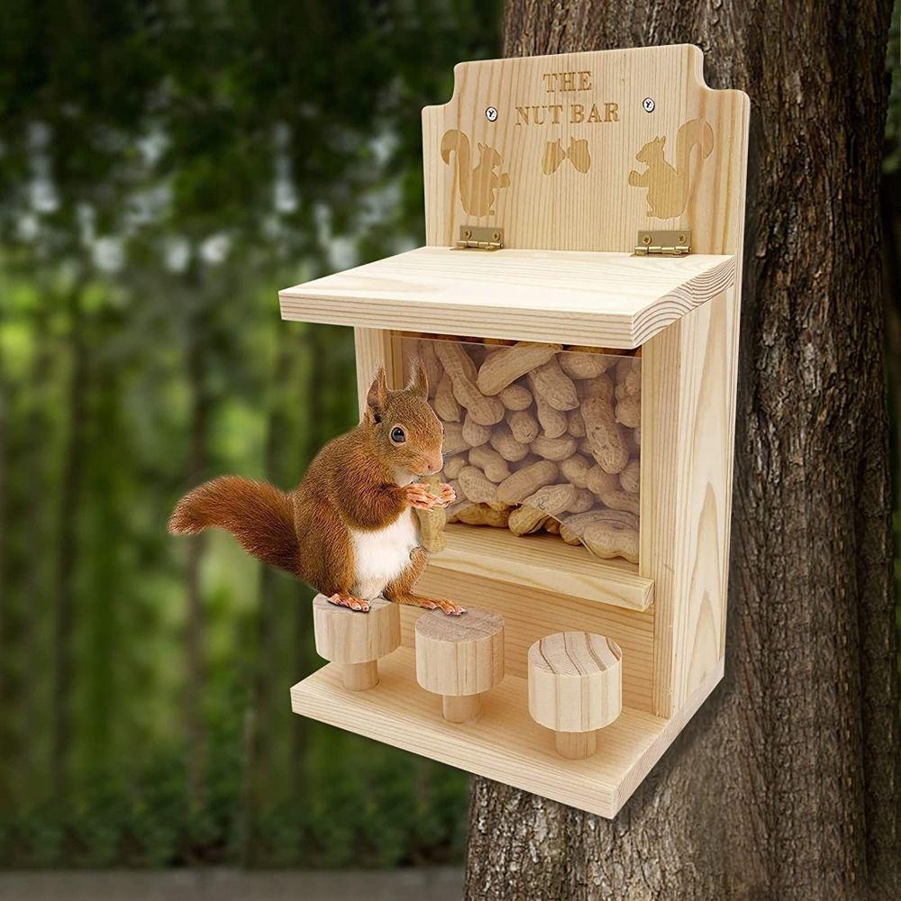 Wooden Squirrel Feeder Hanging Pet Food Dispenser Bird Raising Tool Hamster Feeding Box Courtyard