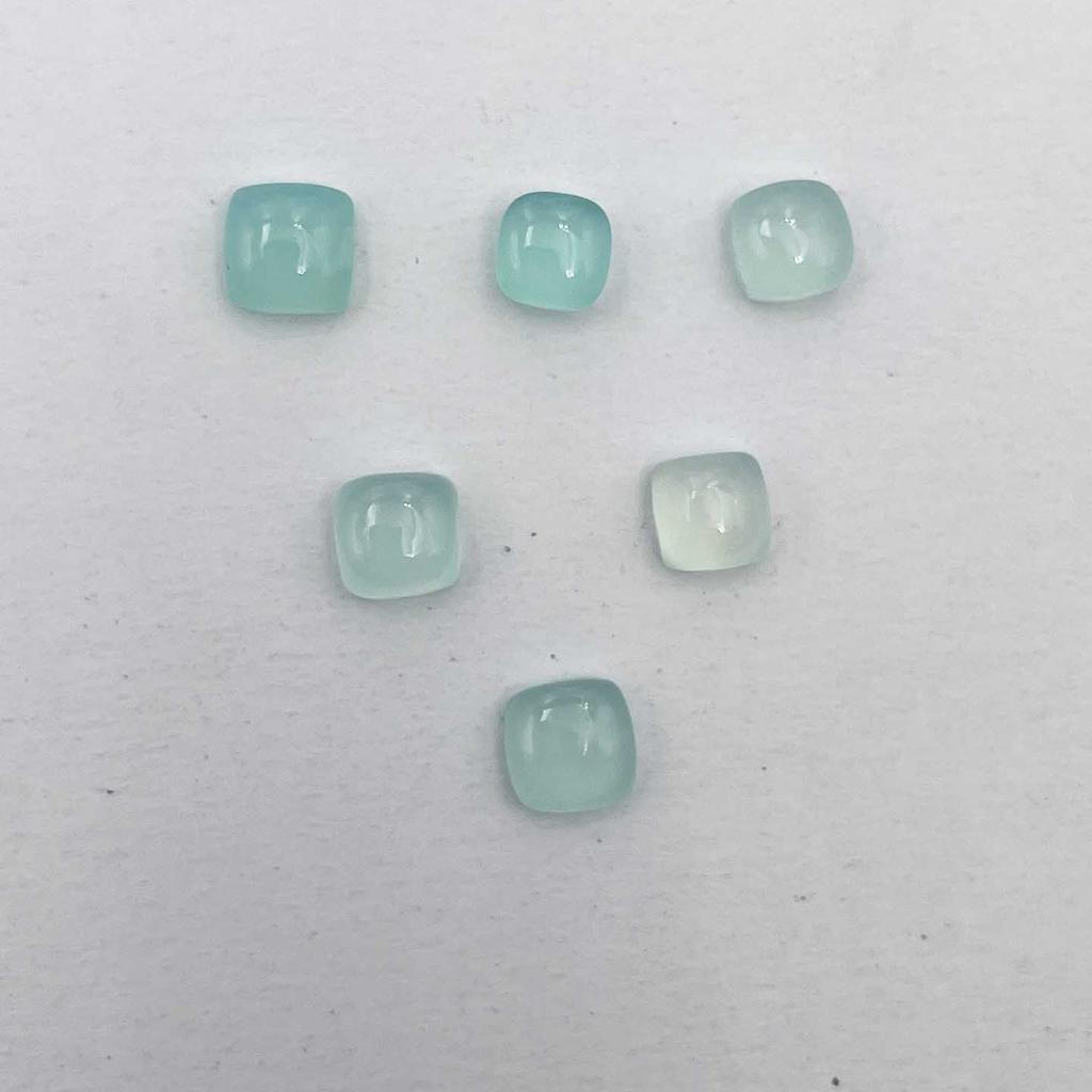 Natural Aqua Chalcedony Square Cushion Cabochon Loose Gemstone Lot 8 Pcs 6 MM 11 CT For Jewelry Making