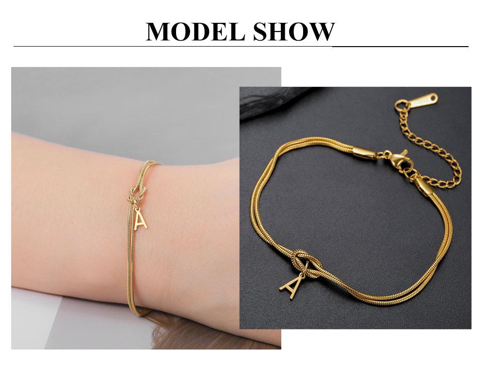 Cazador Love Knot A-Z Initial Letter Snake Chain Bracelet Stainless Steel Jewelry Bracelet for Women Couple Mother's Day Gift