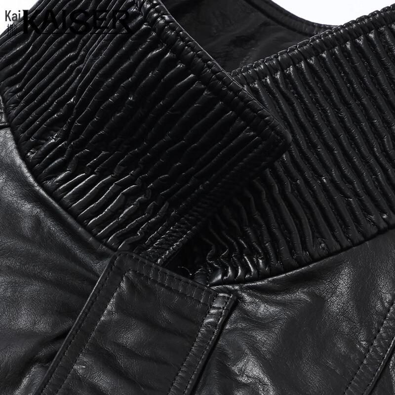 KAISER Men's Stand-Collar Cowhide Leather Jacket