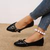 2025 Women's Ladies Elegant  Patent Leather Pointed Toe Block Heel Bow Metal Buckle Casual Commute Date Shoes
