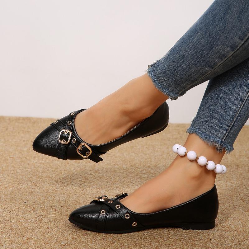 2025 Women's Ladies Elegant Patent Leather Pointed Toe Block Heel Bow Metal Buckle Casual Commute Date Shoes