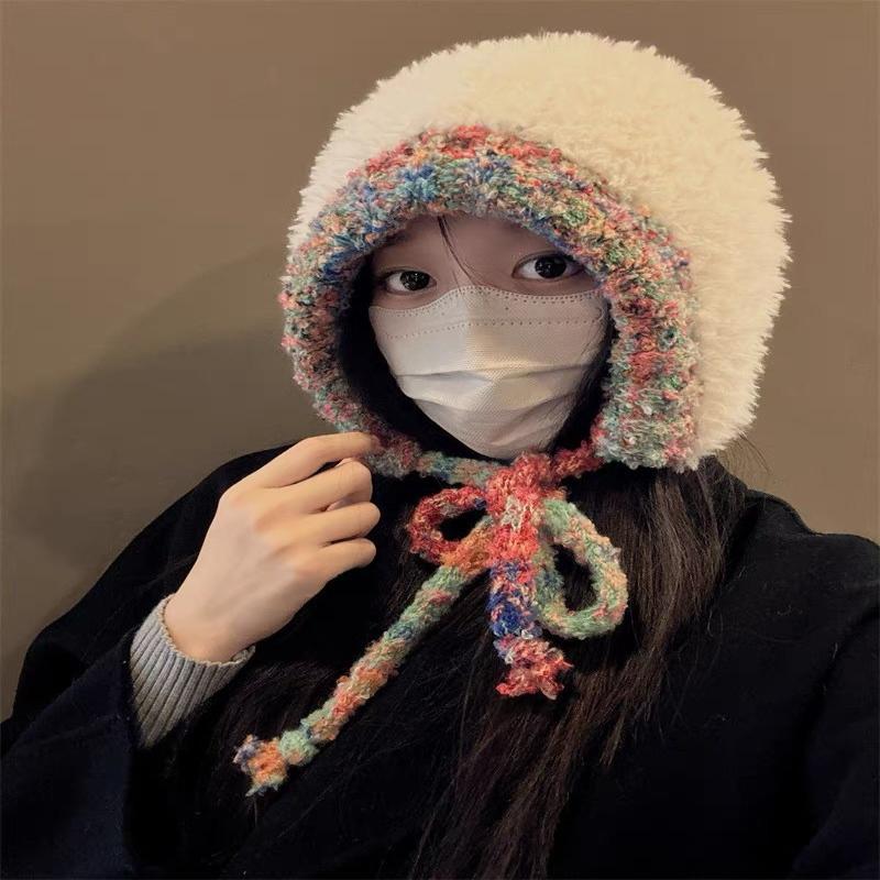 Winter Women Warm Ear Protecting Cap Fashionable And Versatile Knitted Cap Dual Purpose Crossbody Bag Hooded Cap