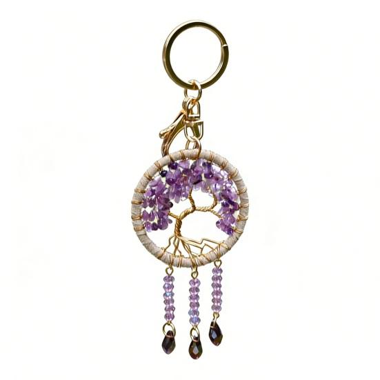 Car Pendant Natural Stone Tree Metal Wire Key Design Durable Chain Car Accessory Bags Backpack Decoration