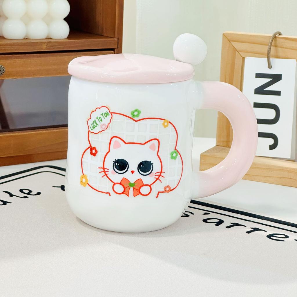Household Suit with Lid and Spoon Mug Cute Bear Doll Ceramic Cup Large Capacity High Value Water Cup for Girls