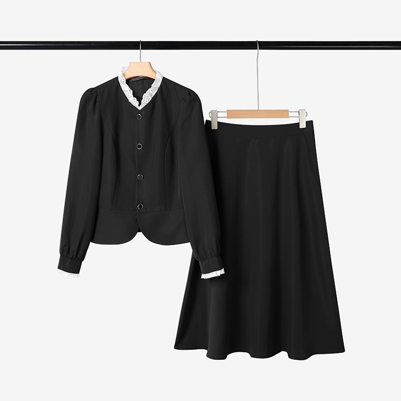 

ZANZEA Женская блузка с длинным рукавом и длинные юбки, повседневный комплект из двух предметов 3XL чёрный