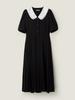 B Muse Mansion Sheer Collar Pleats Dress - Black