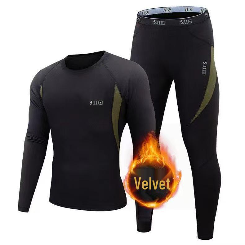 Men's Plus Velvet Warm Base Layer Set – Outdoor Autumn Top & Pants for Cold Protection