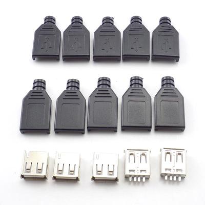 10 unidades Conector USB DIY Tipo A Fêmea USB 2.0 4 Pinos Adaptador Soquete Solda Com Capa de Plástico Preto