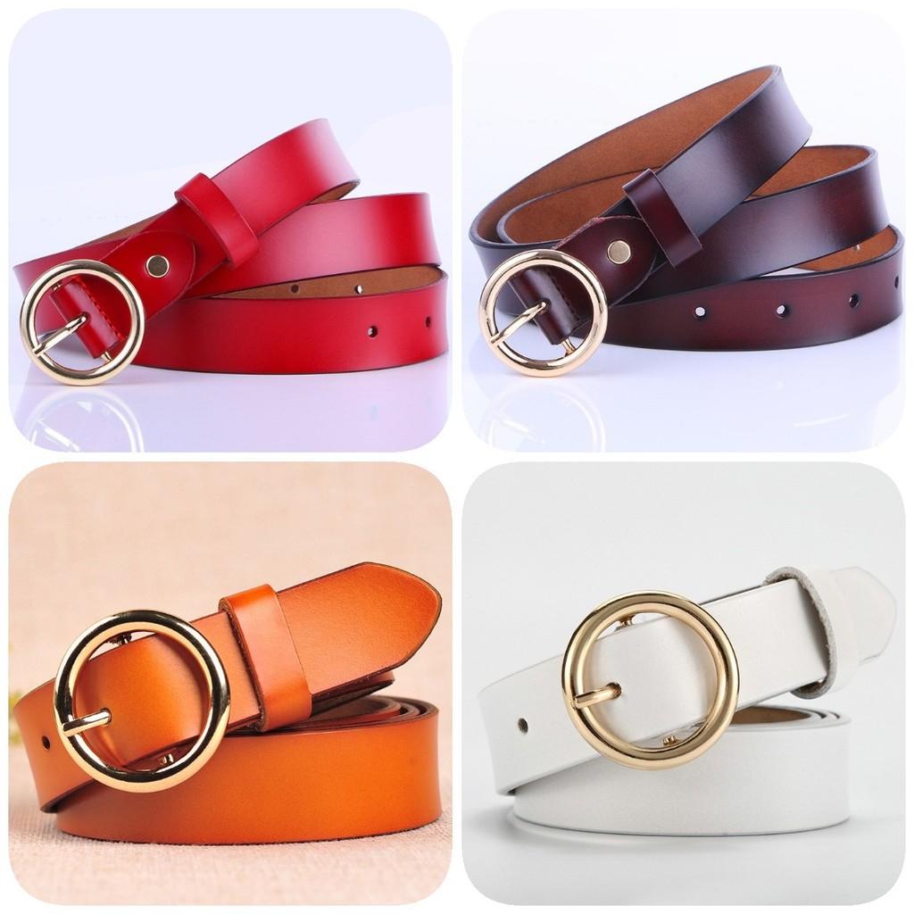 Fashionable Vintage Women's Leather Belt Made Of Genuine Cowhide With Round Buckle For Stylish Outfits And Everyday Wear