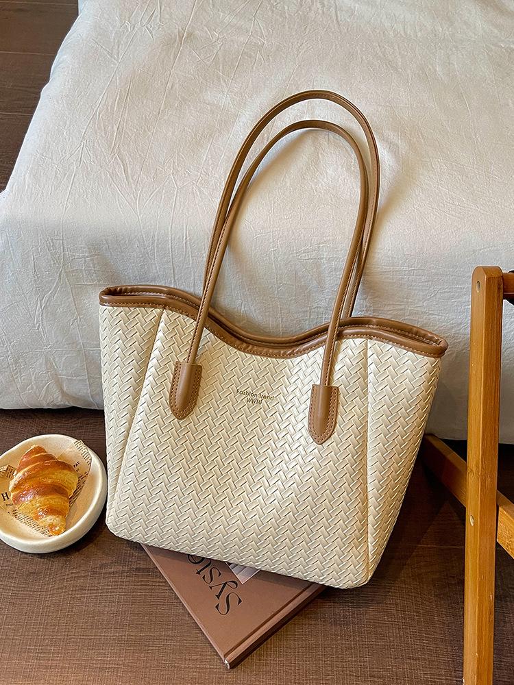 Woven Texture Women's Large Capacity Tote: 2026 High-End Casual Work & Commute Shoulder Bag