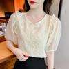 Puff Sleeve Chiffon Shirt Short Sleeve Women's Summer New Chic Beautiful French Unique Temperament Top