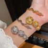 Vintage Flower Zircon Pearl Crossover Bangle With Elegant Design For Women