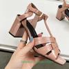 Fashion Cross Strap Square Toe Chunky Heel Women Sandals Solid Color Open Toe Real Patent Leather 6.5Cm Heels 2025 Newest Summer Sandals