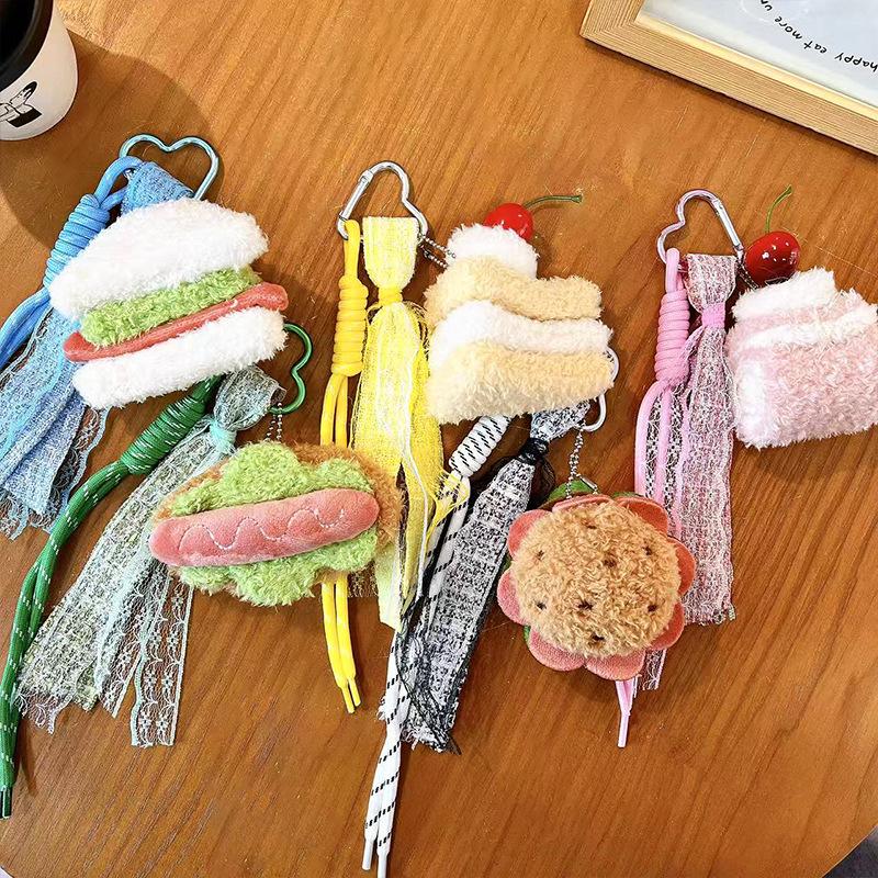 Creative plush burger cake sandwich keychain exquisite cute bag pendant car key chain small gift