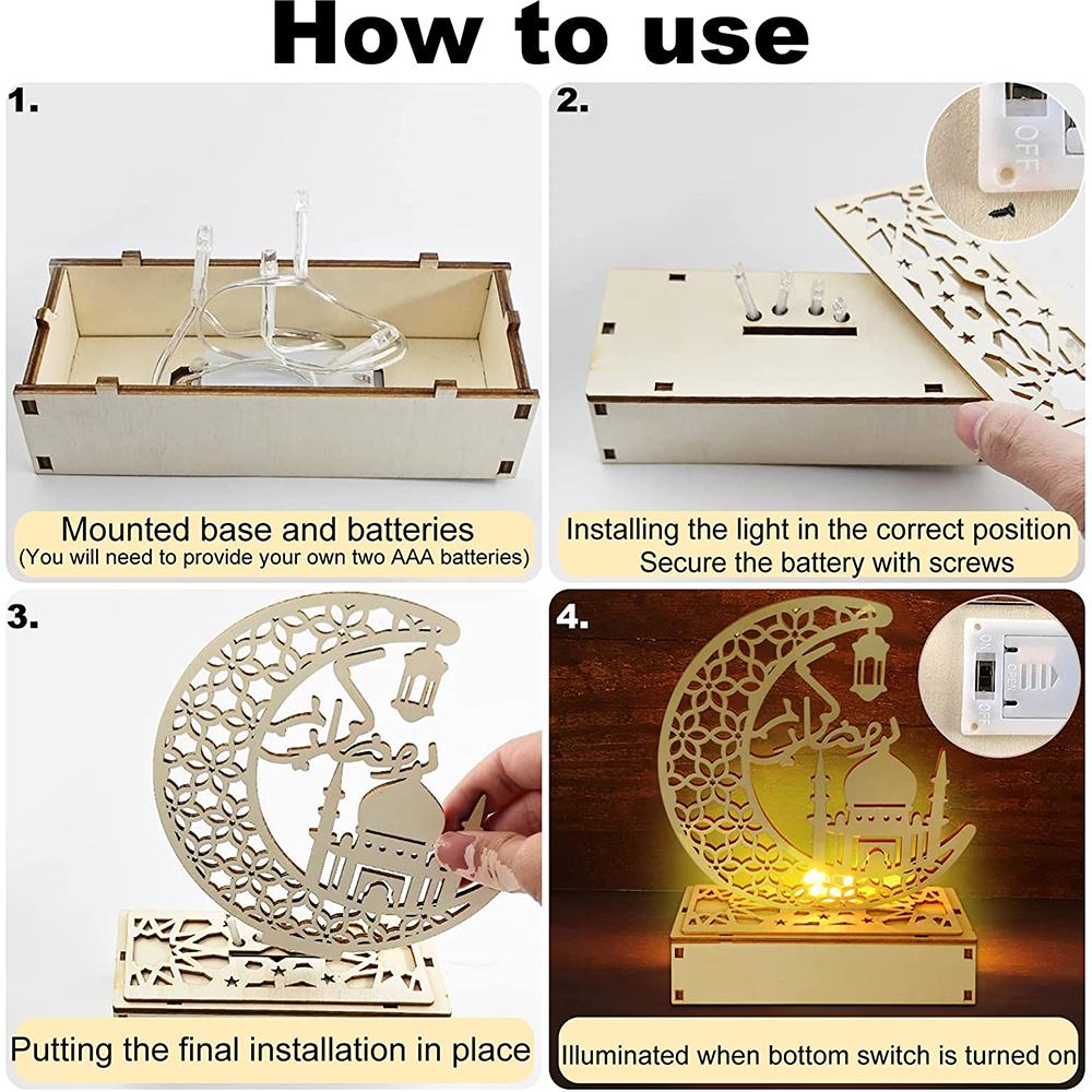 DIY Ramadan Eid Wooden LED Lights for Ramadan Outdoor Home Mubarak Decorations