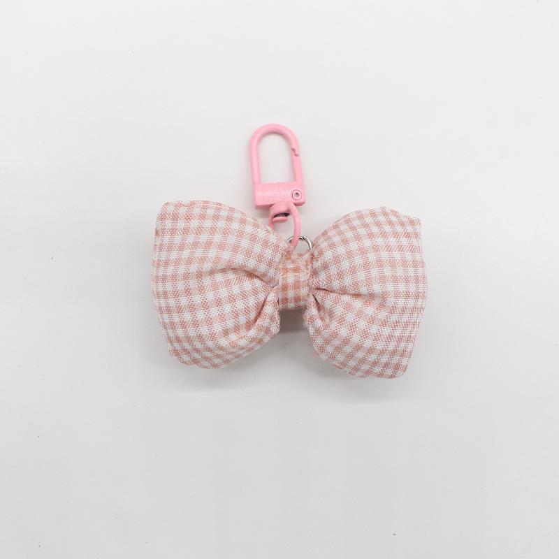 Korean Style Gold Glitter Heart Plaid Keychain with Bow Pendant