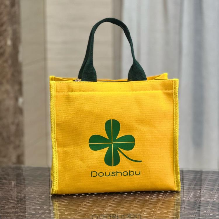 Cute Bear Canvas Lunch Tote - Large Capacity Bento Bag for Students & Moms