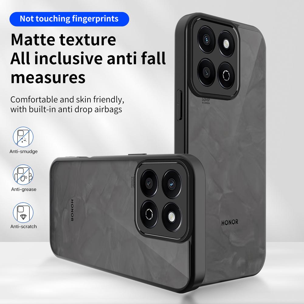 KEYSION Matte Translucent Black Phone Case for HONOR X7d 5G Silicone+PC Clear Shockproof Back Cover for Honor 400 Smart 5G