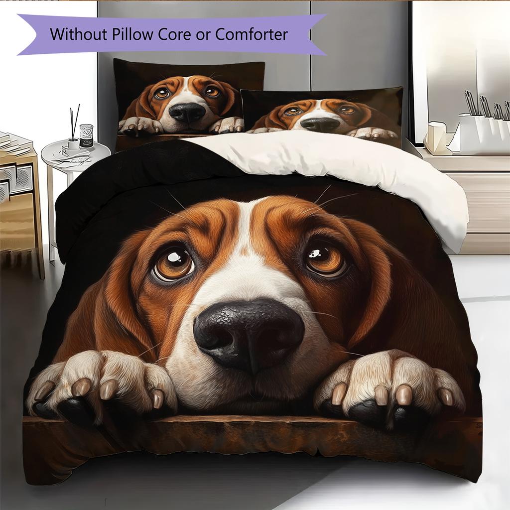 Black Basset Hound Pattern Bedding Home Decoration Birthday Gift (1 * duvet cover + 2 * pillowcase, without core)