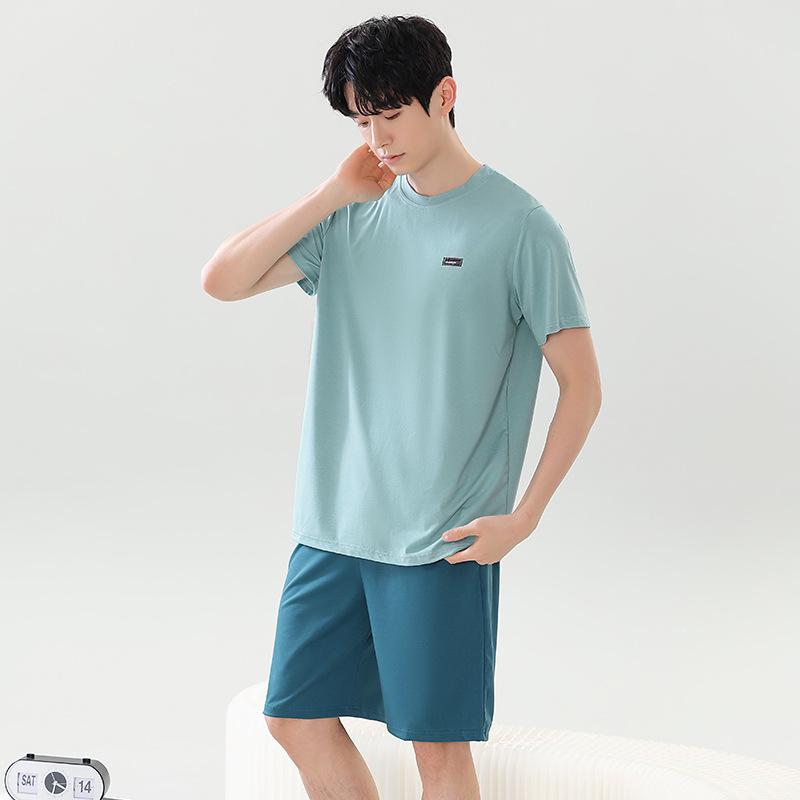 Men's Plus Size Ice Silk Summer Pajama Set - Modal Short Sleeve Top & Shorts