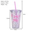 Gifts Wedding Water Cup 16Oz Double Layer Plastic Straw Cup Transparent Simple Sequin Plastic Cup Female