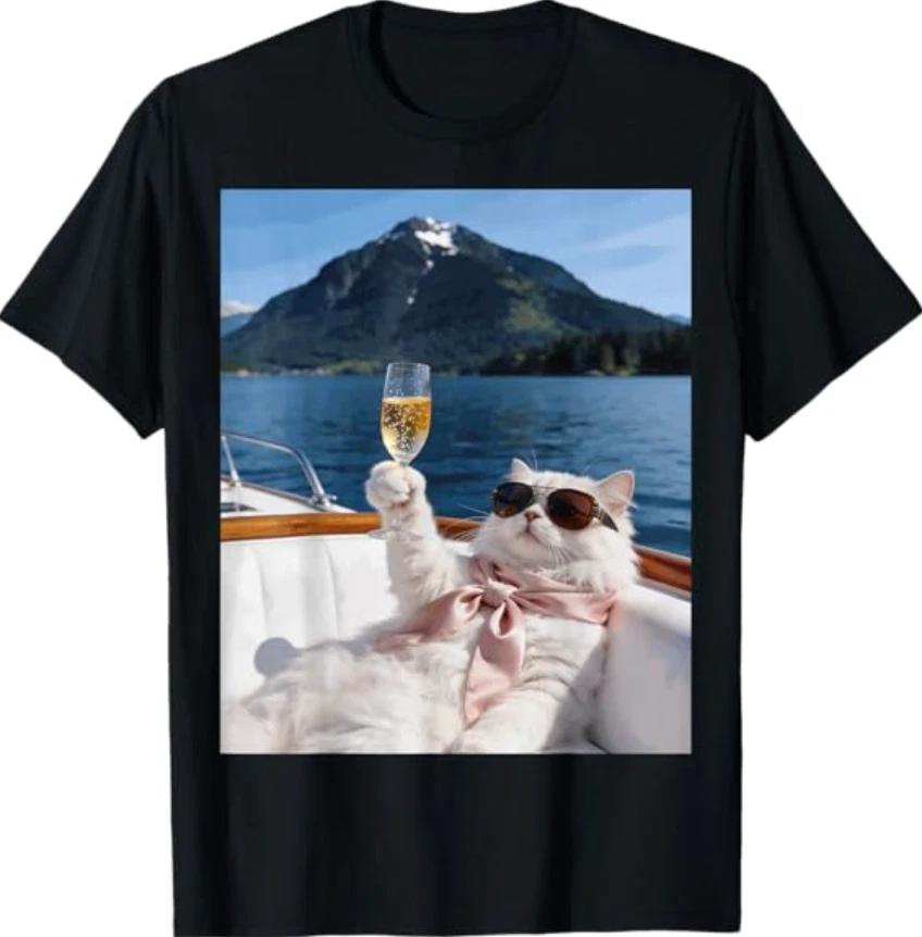Fancy Cat Yacht Life Luxury Boat Sunglasses Classy Glamour T- Shirt S