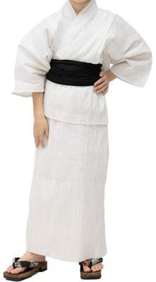 Yukata Weiden-Set Weiß x Obi [KYOETSU] Jungen-Set, Baumwoll-Leinen-Stoff, 2-teilig (Yukata, Obi) (Größe 110, G-11 Schwarz)