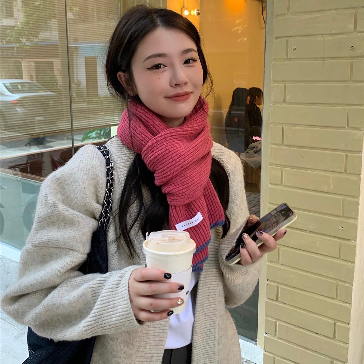 

Korean Style Simple and Fashionable Knitted Scarf for Women in Winter To Keep Warm and Prevent Cold Versatile Student Casual Woolen Scarf for Travel 152*26cm