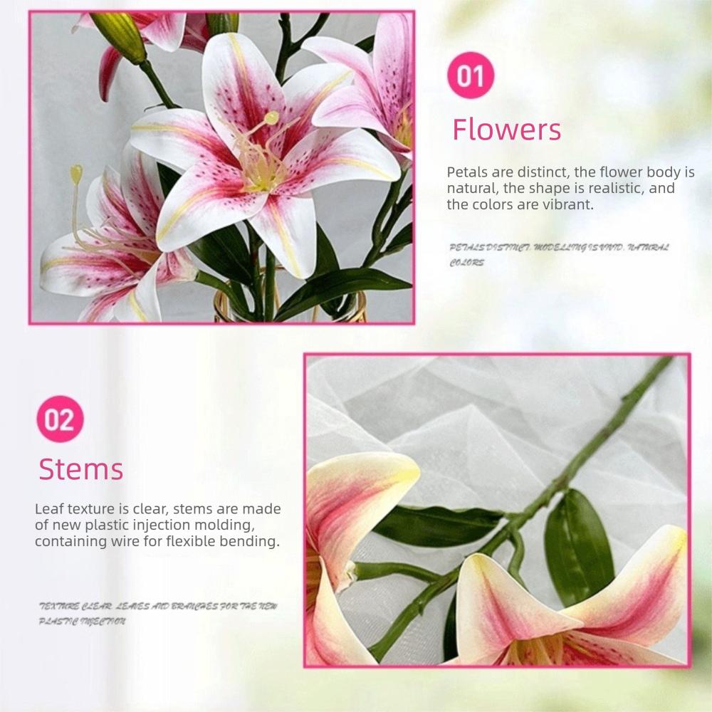 65cm Artificial Lily Flower 3D Printing Wedding Bridal Bouquet Fake Lily Bouquet  Living Room Decor