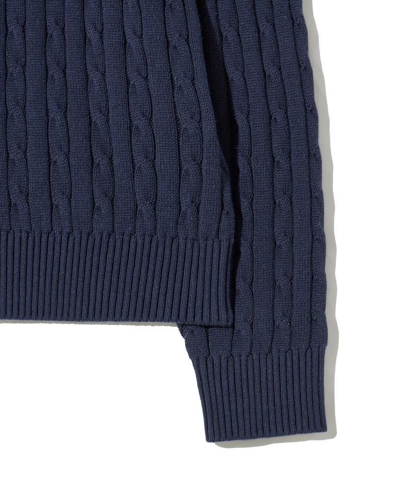 YALE Y Logo Cable Round Knit Navy