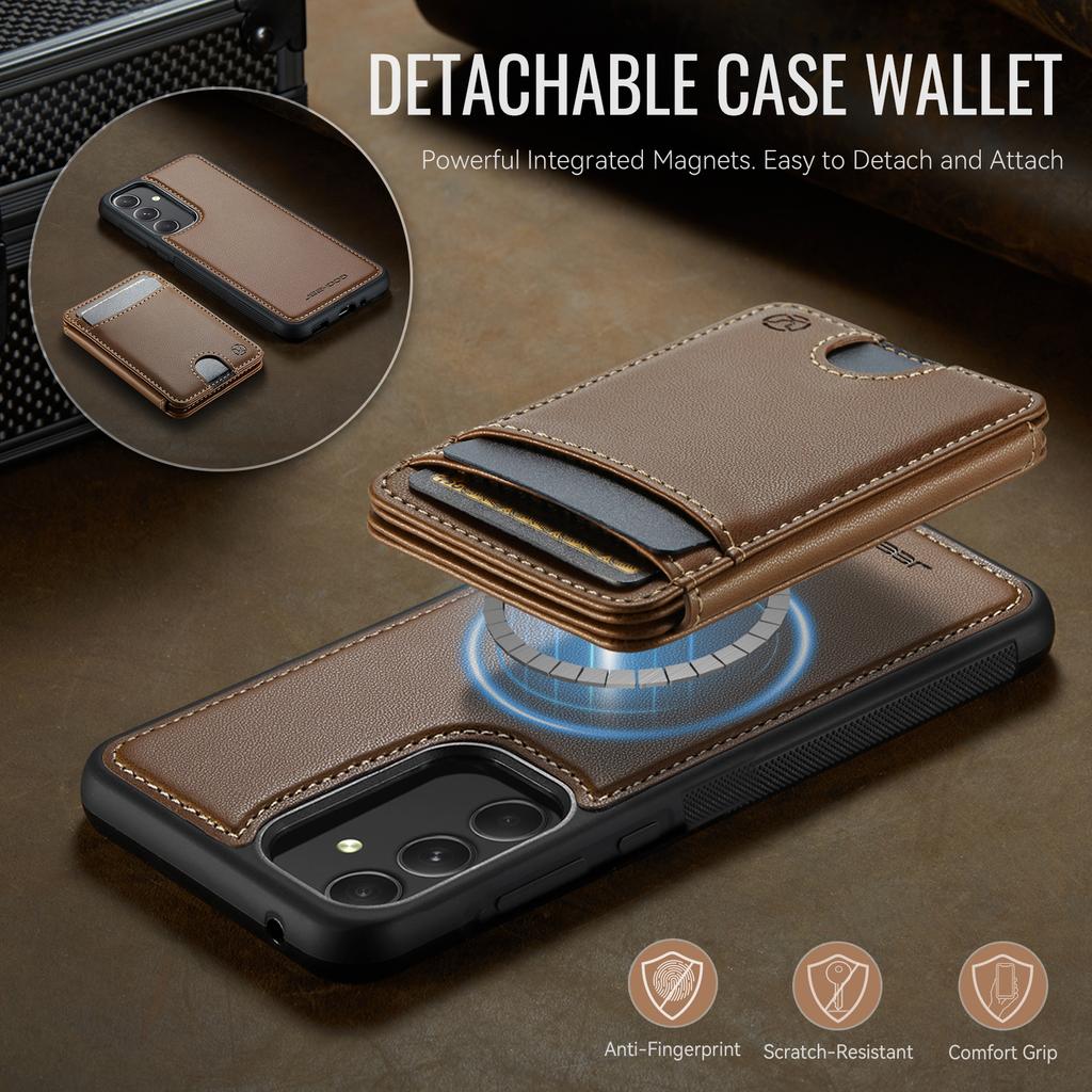 For Samsung Galaxy A54 5G Magnetic Case JEEHOOD J10 Leather Back Phone Cover with Detachable Card Holder Kickstand