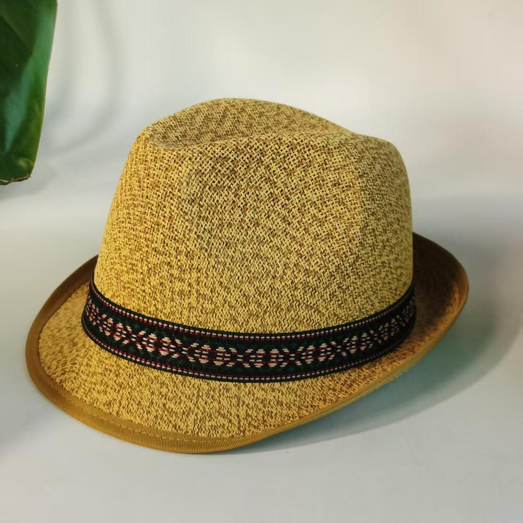 Vintage British Trilby Straw Hat Men's Summer Straw Fedora Breathable Beach Sun Hat Handwoven Straw Panama Hat Cuban Travel Cap