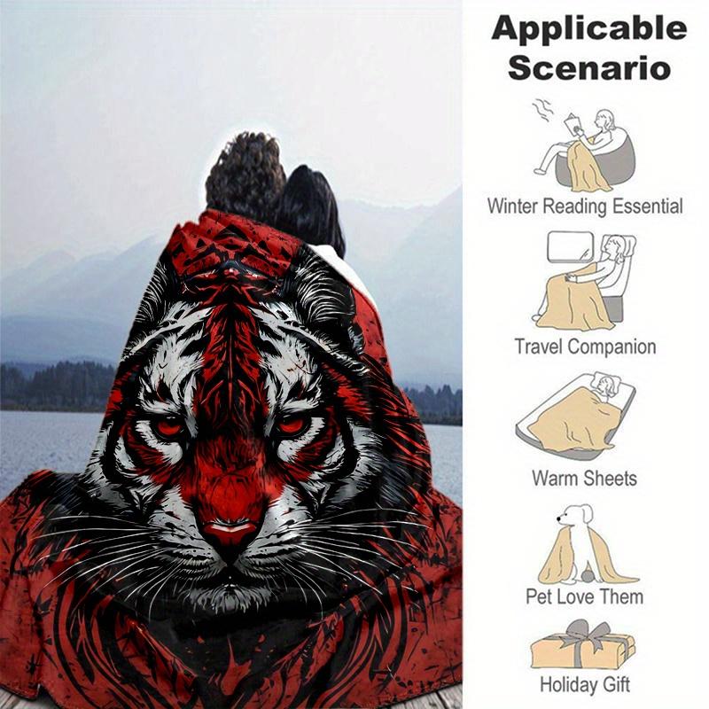 1pc Red and Black Tiger Blanket  Cute Cartoon Throw for Home Decor, Gift Idea, Living Room, Travel, Camping, Car Blankets