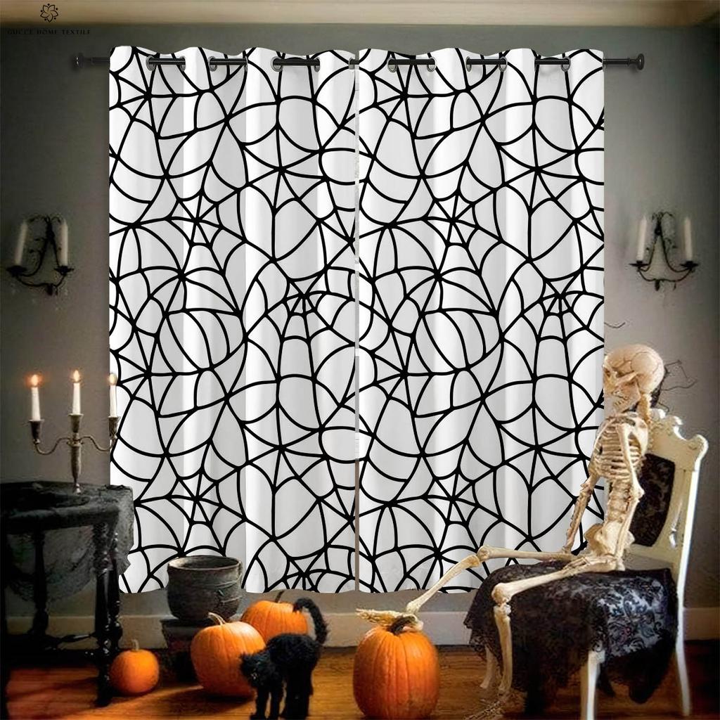 Halloween Skull Spider Web 3D Printed Blackout Curtain, Heat Insulation, Suitable for Bedroom and Dining Room Decoration