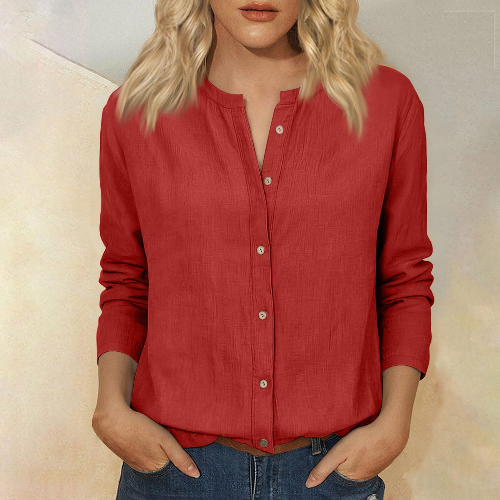 Women s Vintage Three-Quarter Sleeve Cotton Linen Shirt XXL