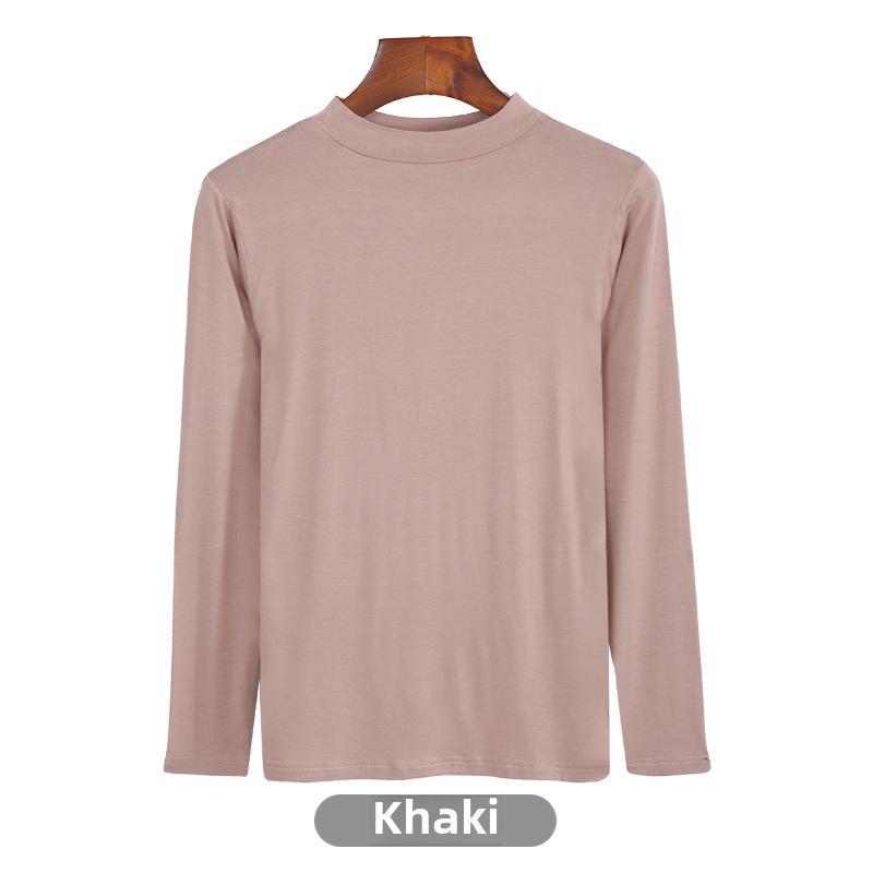 Korean Half-High Collar Slim Fit Modal T-Shirt - Long-Sleeve Solid Color Top
