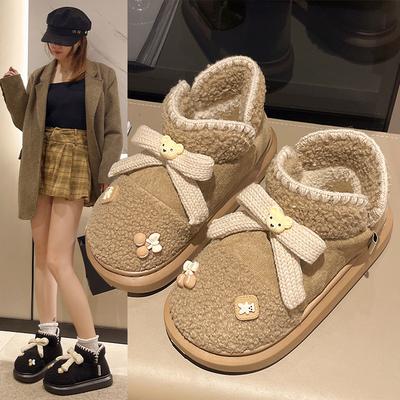 Warme Kanten neue Schneestiefel, um im Winter warm zu halten, niedlicher Bär mit Schleife, High-Top-EVA-verdickte Baumwollschuhe