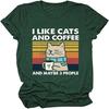 DUDIHOHX Mám rád kočky a kávu a možná 3 lidi Tričko Roztomilé kočičí grafické tričko Krátký rukáv Dámská ležérní košile